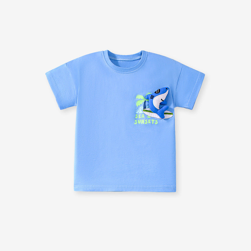 Summer Baby Kids Shark Cartoon Pattern T-shirt and Shorts Clothing Set for Boys, MyKids-USA®, Baby & Toddler Outfits, MyKids-USA - - - - - - -