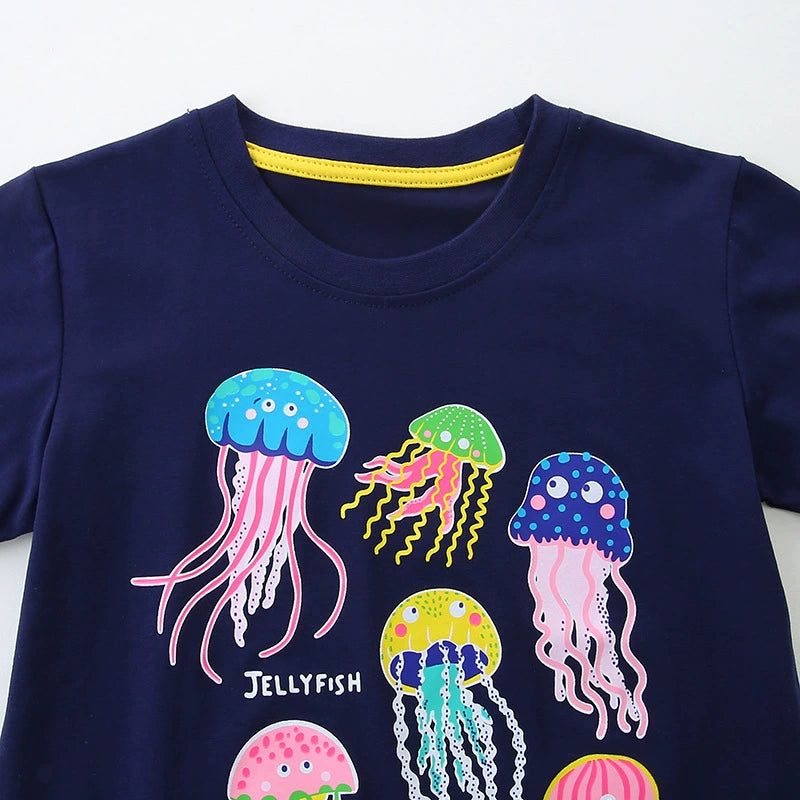 Summer Girls’ Cartoon Jellyfish Pattern T-shirt in European and American Style, MyKids-USA®, Baby & Toddler Tops, MyKids-USA - - - - - - -