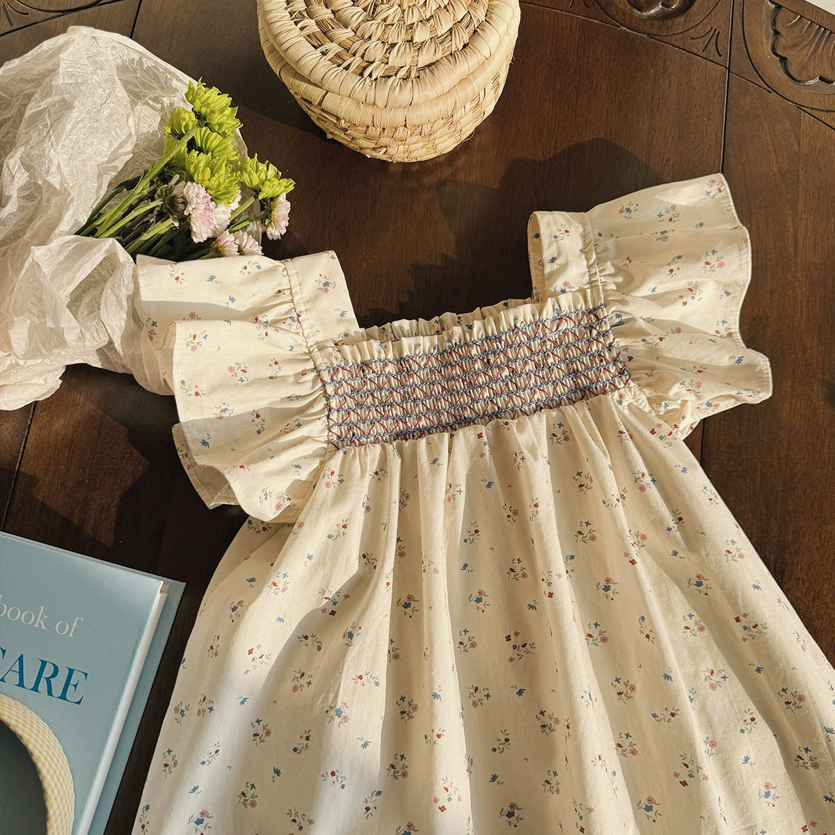 Summer Baby Kids Girls Fly Sleeves Square Neck Flowers Pattern Printed Dress, MyKids-USA®, Baby & Toddler Bottoms, MyKids-USA - - - - - - -