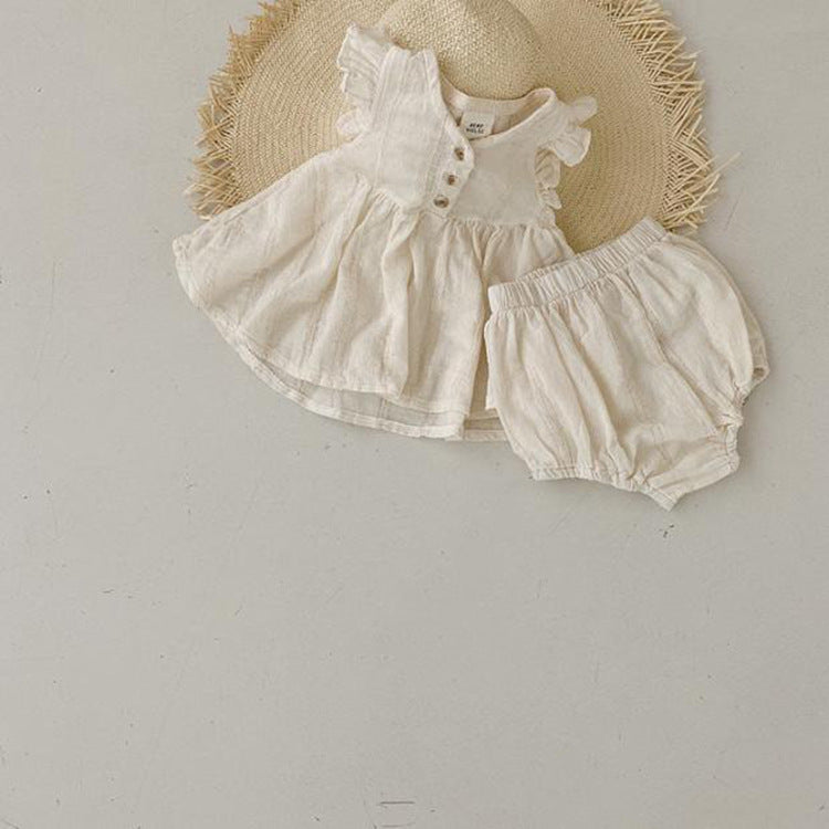 Summer Best Quality Baby Girls Fly Sleeves Simple Style Top Dress And Bloomers Clothing Set, MyKids-USA®, Baby One-Pieces, MyKids-USA - - - - - - -