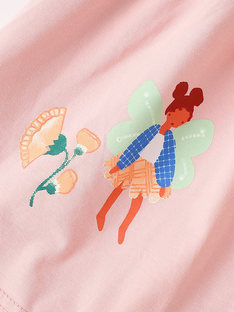 Summer Baby Kids Girls Short Sleeves Flowers and Cartoon Pattern Dress