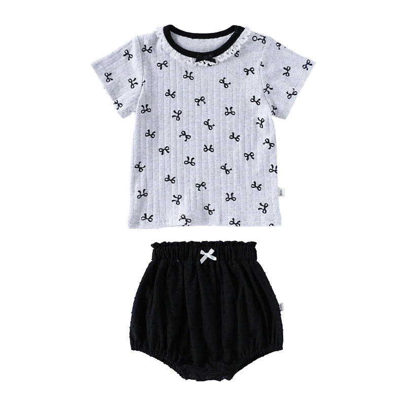 Summer Arrival Baby Girls Short Sleeves Butterfly-Bows Pattern Top and Bloomers Clothing Sets, MyKids-USA®, Baby & Toddler Outfits, MyKids-USA - - - - - - -