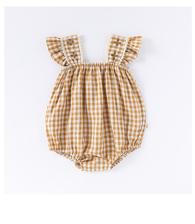 Summer Arrival Baby Girls Sleeveless Plaid Design Onesies Bodysuits, MyKids-USA®, Baby One-Pieces, MyKids-USA - Size/Age - 66 (3-6M) - Color - Yellow - - - TR2503181508-B