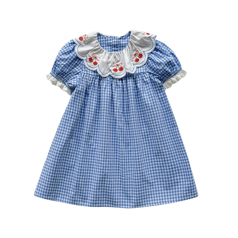 Summer Arrival Baby Girls Short Sleeves Cherry and Plaid Pattern Dress, MyKids-USA®, Baby & Children's Dresses, MyKids-USA - - - - - - - .