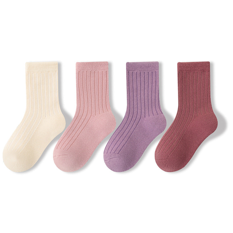 Spring and Autumn Arrival Baby Kids Unisex Breathable Casual Solid Color Socks 1 Lot=4-Pair Set, MyKids-USA®, Baby & Toddler Socks & Tights, MyKids-USA - Size/Age - S (1-3Y) - Color - Purple - - - TR2601202310-B.