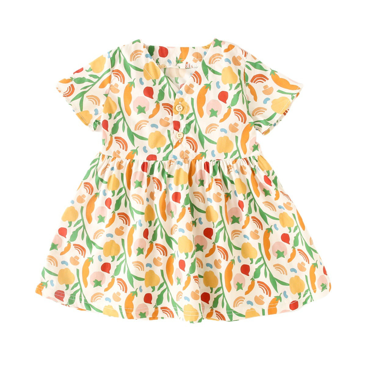 Summer Arrival Baby Girls Casual Vegetable Print Short Sleeves V Neck Dress 90 (12-24M) / Apricot Summer Arrival Baby Girls Casual Vegetable Print Short Sleeves V Neck Dress 90 (12-24M) / Apricot