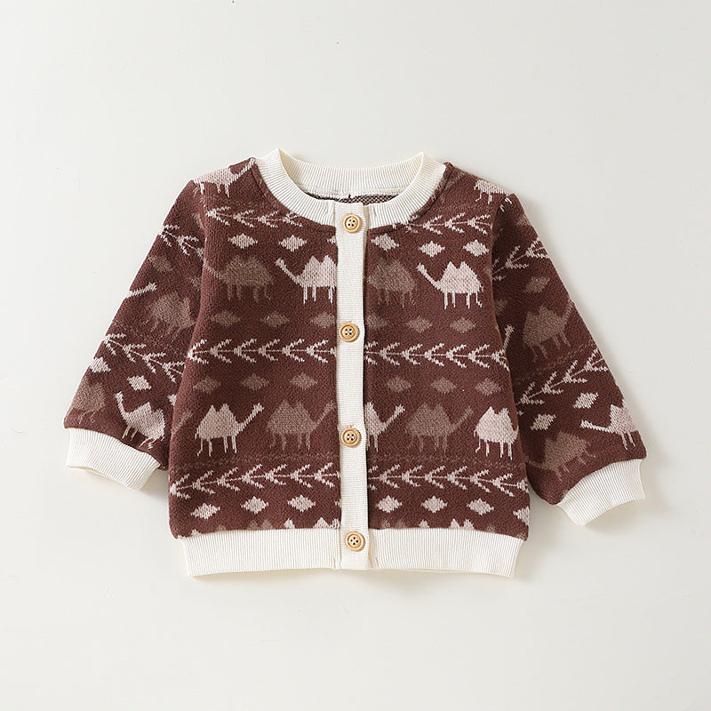 Autumn Arrival Baby Kids Unisex Comfortable Animals and Geometric Pattern Knitted Long Sleeves Cardigan, MyKids-USA®, Baby & Toddler Outerwear, MyKids-USA - Size/Age - 73 (6-9M) - Color - Coffee - - - TR2408131458-B