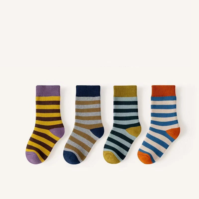 Autumn and Winter Arrival Baby Unisex Breathable Striped/Dots Pattern Socks 1 Lot=4-Pair Set, MyKids-USA®, Baby & Toddler Socks & Tights, MyKids-USA - Size/Age - M (3-5Y) - Color - Yellow - - - TR2601081240-E.
