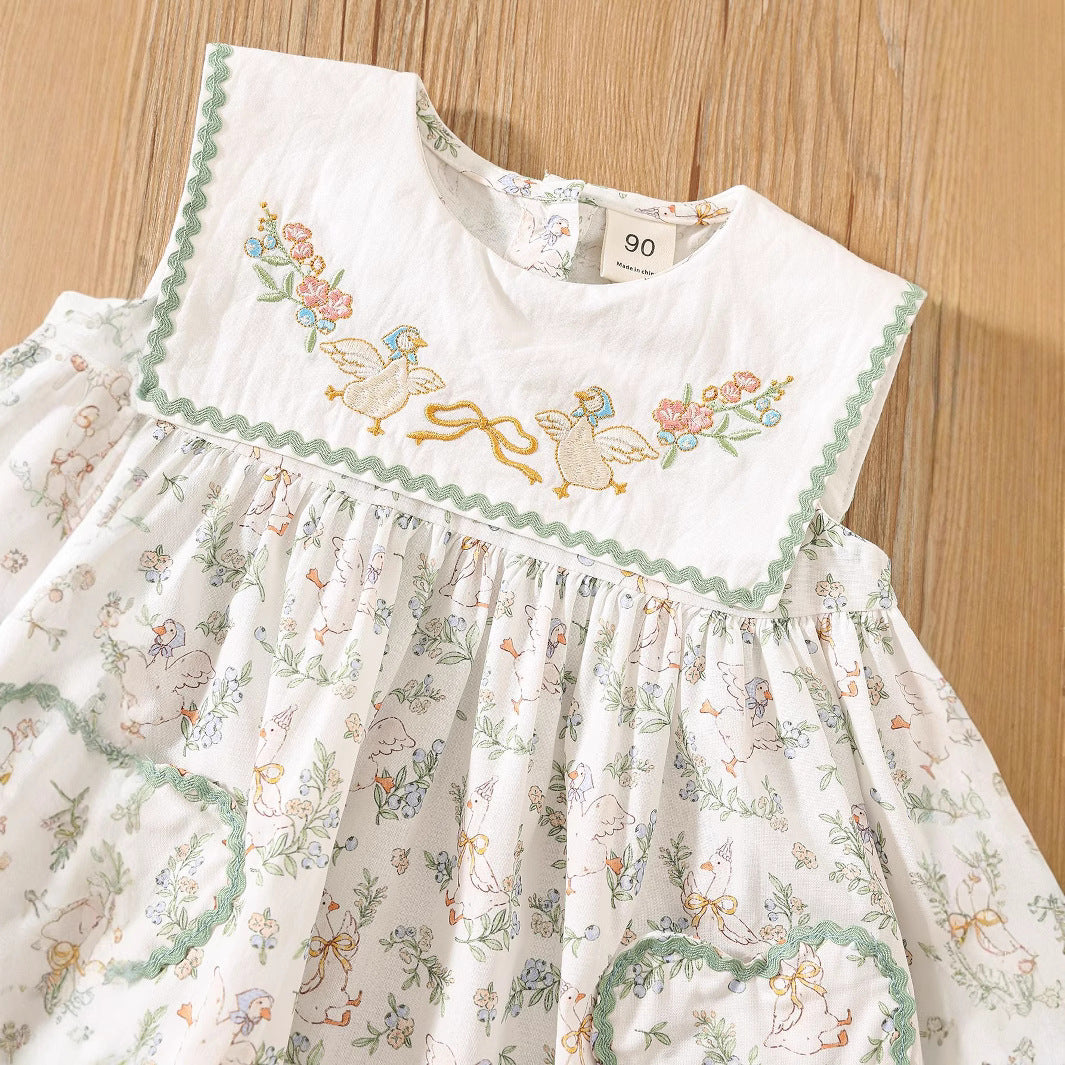 Summer Baby Kids Girls Sleeveless Floral Dress with Embroidery Collar, MyKids-USA®, Baby & Toddler Dresses, MyKids-USA - - - - - - -