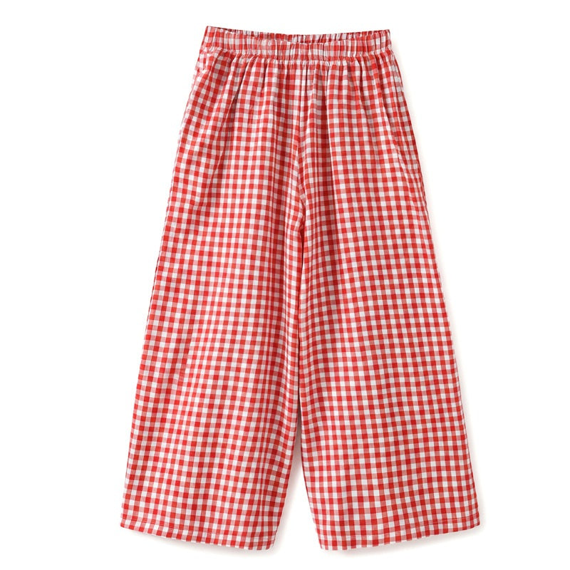 Arrival Summer Baby Kids Girls Short Sleeves Cartoon Pattern T-Shirt and Plaid Pants Sets
