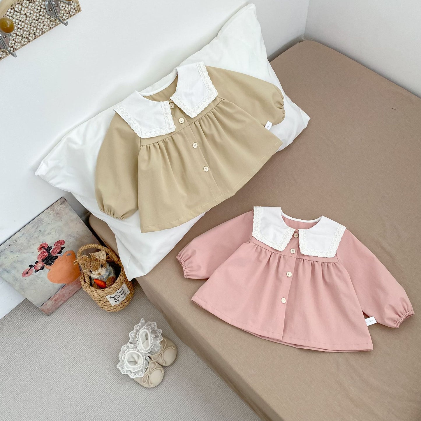 Spring Arrival Baby Girls Color Patchwork Long Sleeves Embroidered Pattern Collar Top, MyKids-USA®, Baby & Toddler Tops, MyKids-USA - - - - - - - .