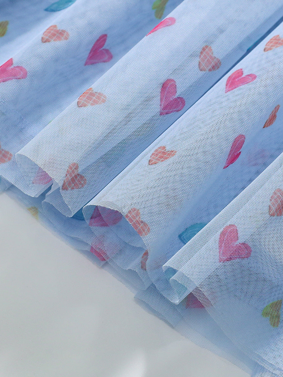 Arrival Autumn Girls Heart Print Crew Neck Long Sleeves Tulle Patchwork Princess Striped Dress, MyKids-USA®, Baby & Toddler Dresses, MyKids-USA - - - - - - -