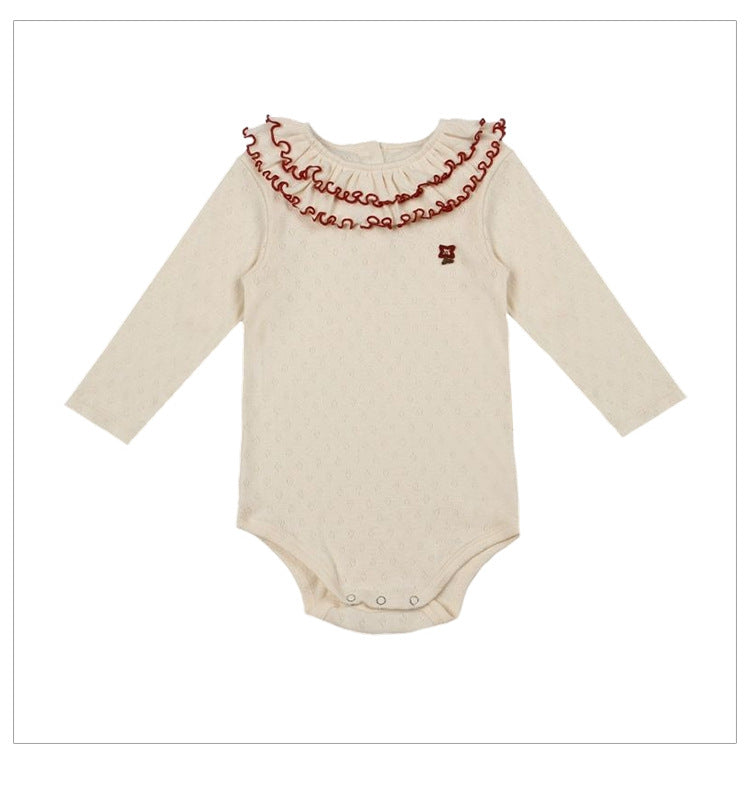 Spring Arrival Baby Girls Long Sleeves Ruffle Design bodysuit Bodysuits with Simple Embroidery, MyKids-USA®, Baby One-Pieces, MyKids-USA - Size/Age - 66 (3-6M) - Color - Apricot - - - TR2502262351-C.