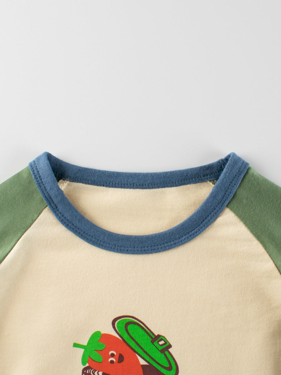 Autumn Baby Boys Cartoon Print Color Patchwork Long Sleeves Crew Neck Base Top Shirt, MyKids-USA®, Baby & Toddler Outerwear, MyKids-USA - - - - - - -