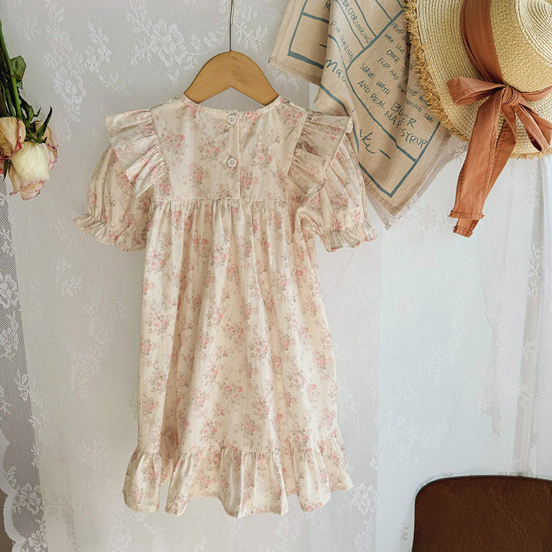 Summer Arrival Baby Kids Girls Vintage Short Sleeves Flowers Pattern Printed Dress, MyKids-USA®, Baby & Toddler Dresses, MyKids-USA - - - - - - -
