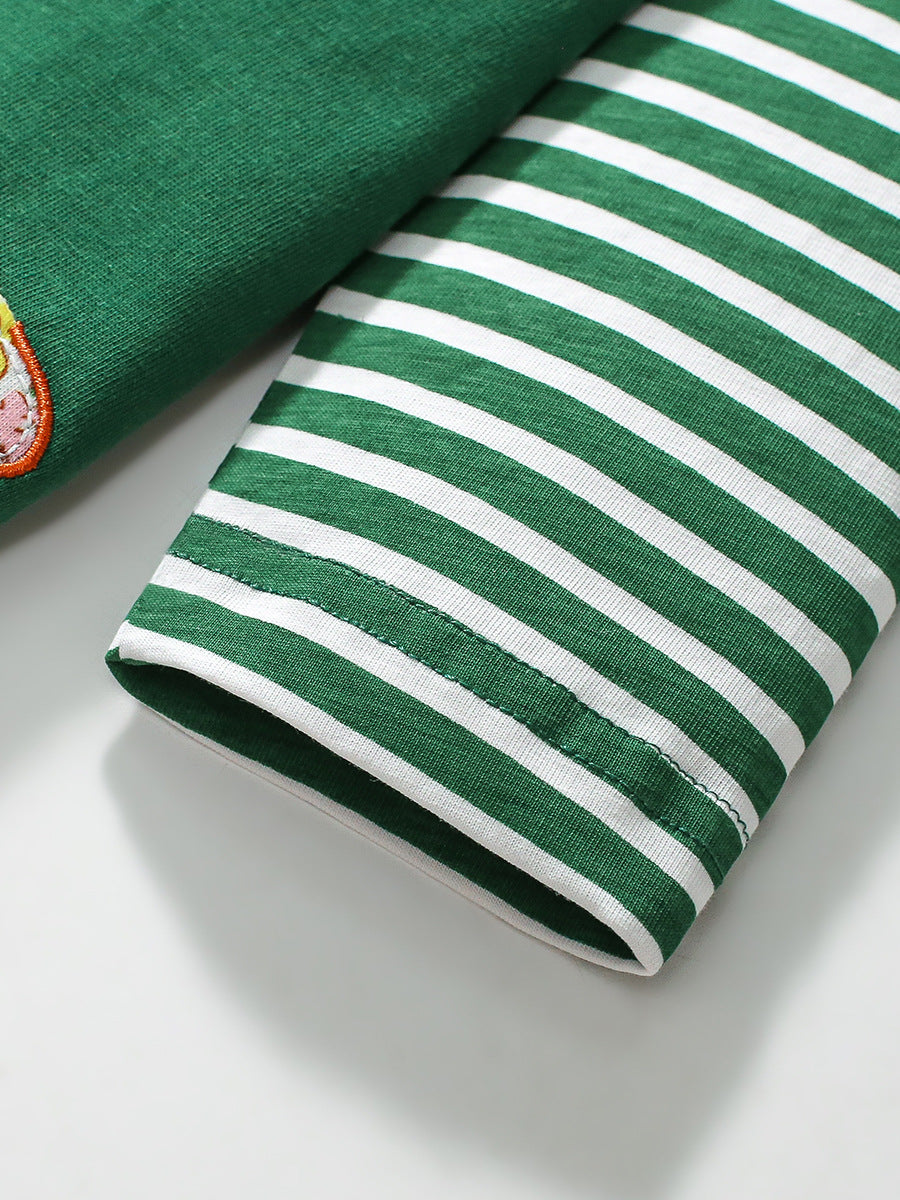 Design Autumn Girls Vivid Fox Appliqué Embroidery Pattern Striped Long Sleeves Dress, MyKids-USA®, Baby & Toddler Dresses, MyKids-USA - - - - - - -