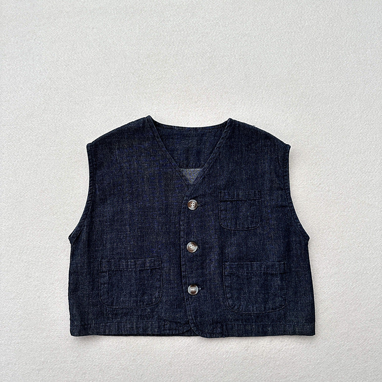 Summer Arrival Kids Unisex V Neck Sleeveless Single Breasted Top Vest, MyKids-USA®, Baby & Toddler Outerwear, MyKids-USA - Size/Age - 80 (9-12M) - Color - Navy Blue (Dark Blue) - - - TR2404131718-B