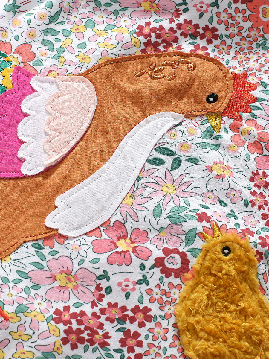 Design Autumn Girls Floral and Chicks Pattern Ruffle Collar Long Sleeves Dress, MyKids-USA®, Baby & Toddler Dresses, MyKids-USA - - - - - - -