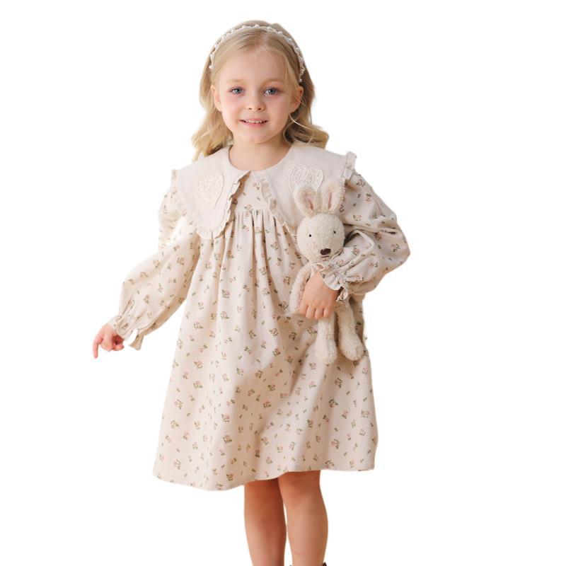 Arrival Autumn Girls Heart Embroidery Pattern Collar Long Sleeves Floral Dress, MyKids-USA®, Baby & Toddler Dresses, MyKids-USA - - - - - - -
