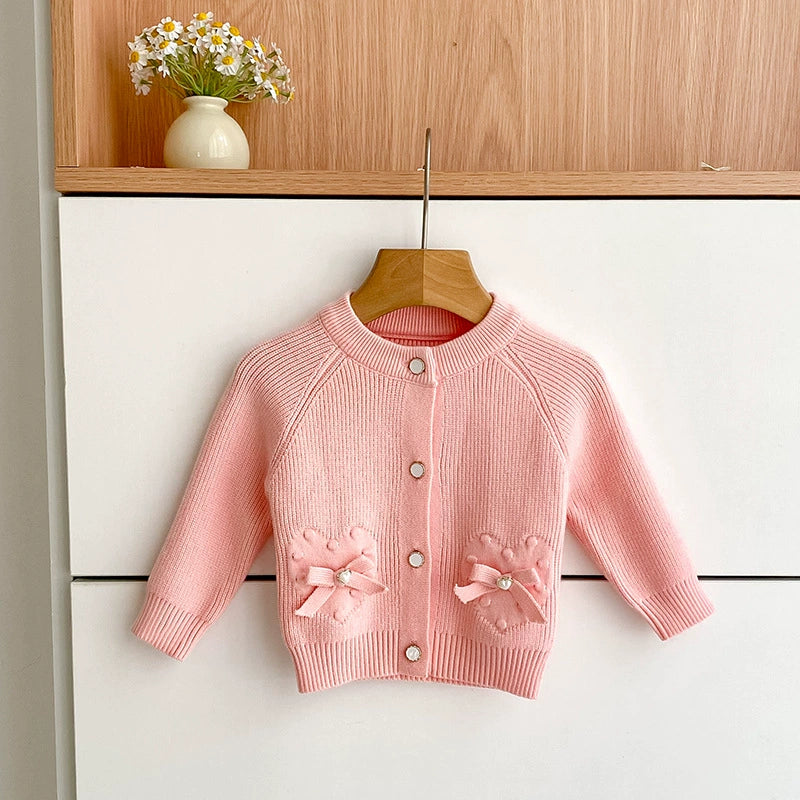 Autumn Arrival Baby Girls Comfortable Butterfly-bows Decorated Knitted Long Sleeves Cardigan, MyKids-USA®, Cardigans, MyKids-USA - - - - - - -