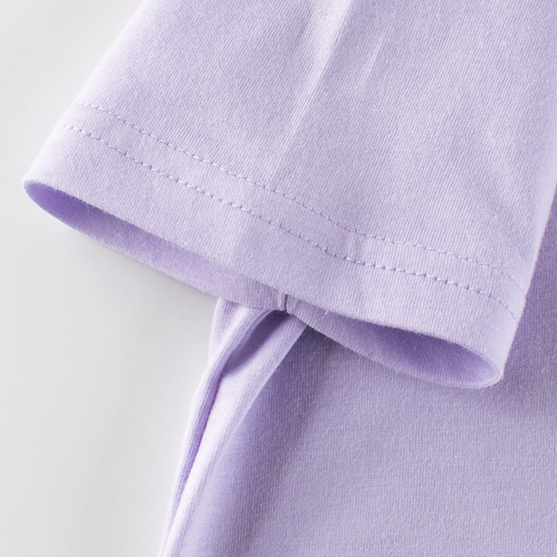Baby Girl Solid Purple Print Pattern Crewneck Cotton T-Shirt, MyKids-USA®, Baby & Toddler Tops, MyKids-USA - - - - - - -
