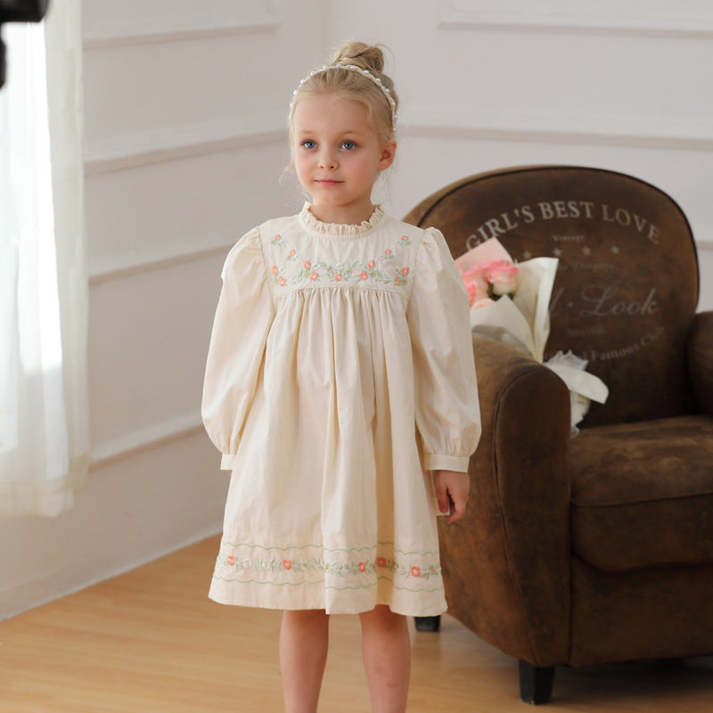 Autumn Arrival Baby Girls Long Sleeves Flowers Embroidered Pattern Collar Color Patchwork Rompers