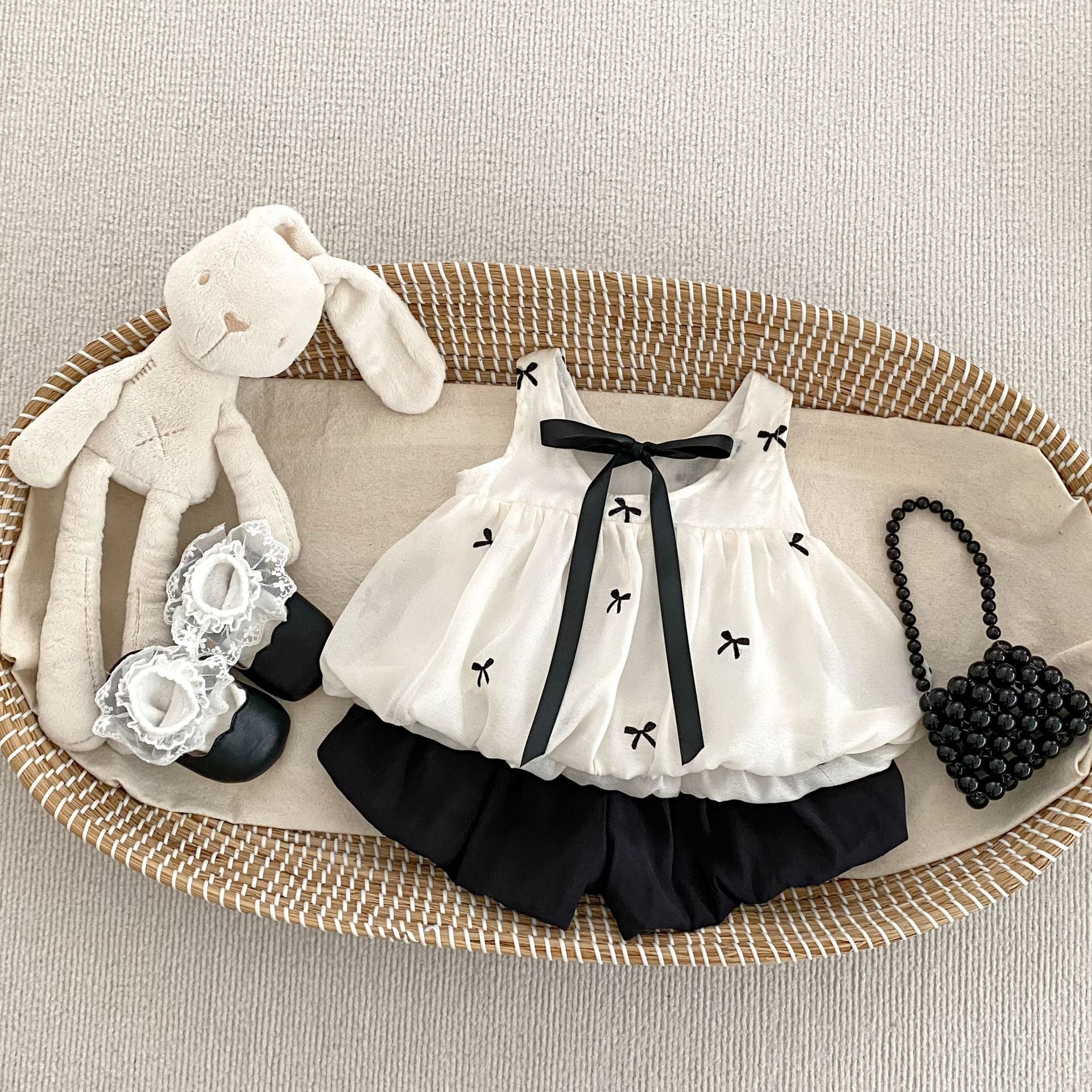 summer infant butterfly Summer Baby Kids Girls Butterfly-bows Pattern Sleeveless Top and Plain Shorts Clothing Set 120 (5-7Y) / White