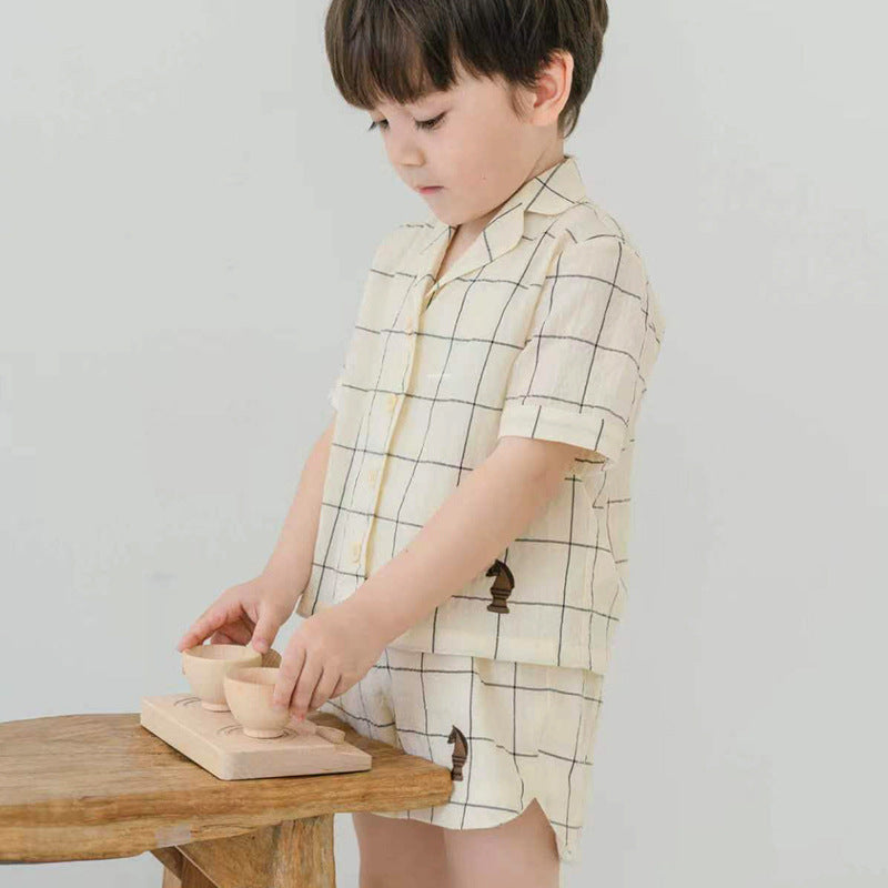 Summer Baby Kids Unisex Simple V Neck Single Breasted Top Shirt And Shorts Casual Clothing Set, MyKids-USA®, Baby & Toddler Outfits, MyKids-USA - - - - - - -