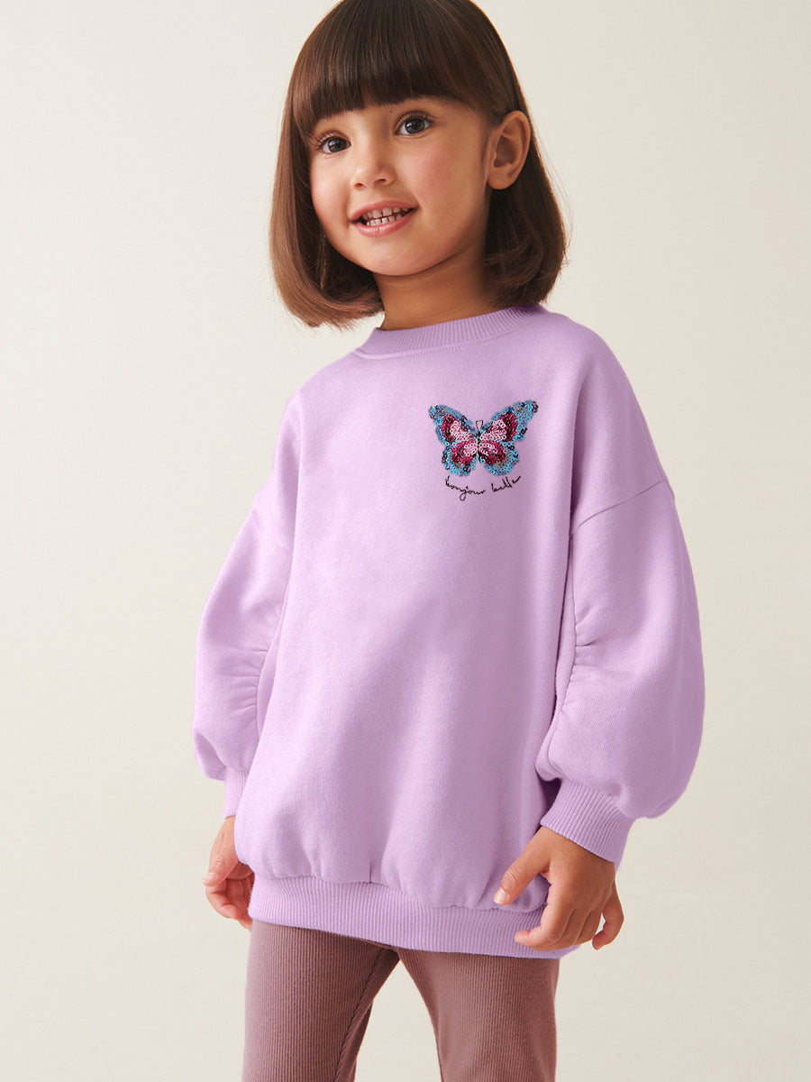 Spring And Autumn Girls Simple Butterfly Logo Long Sleeves Crew Neck Top Sweatshirt And Pants Clothing Set, MyKids-USA®, Baby & Toddler Outfits, MyKids-USA - - - - - - -