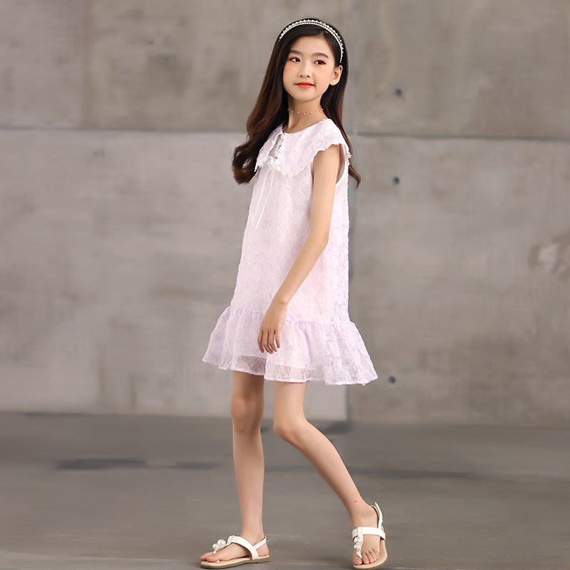 Design Summer Kids Girls French Style Purple Fashion Lace Trim Collar Dress, MyKids-USA®, Baby & Toddler Dresses, MyKids-USA - - - - - - -