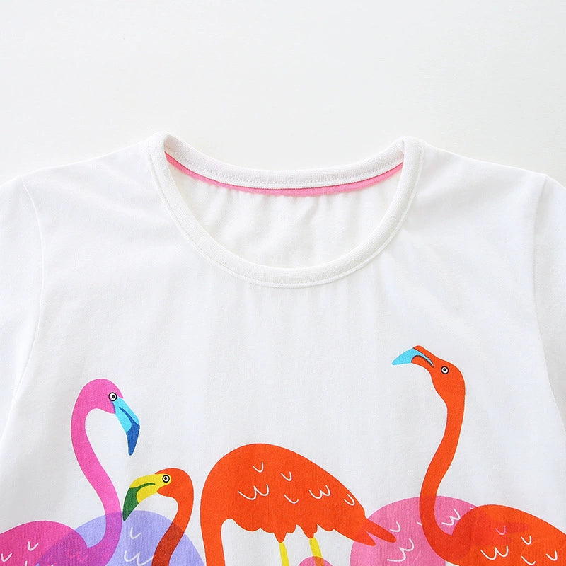 Summer Girls’ Cartoon Famingo Pattern T-shirt in European and American Style, MyKids-USA®, Baby & Toddler Tops, MyKids-USA - - - - - - -