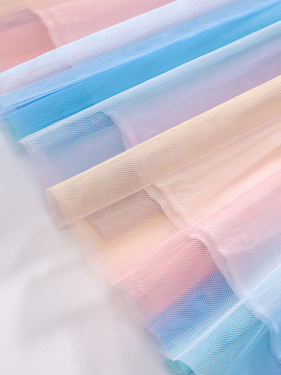 Design Autumn Girls Cartoon Rainbow And Clouds Pattern Crew Neck Long Sleeves Colorful Tulle Patchwork Dress, MyKids-USA®, Baby & Toddler Dresses, MyKids-USA - - - - - - -