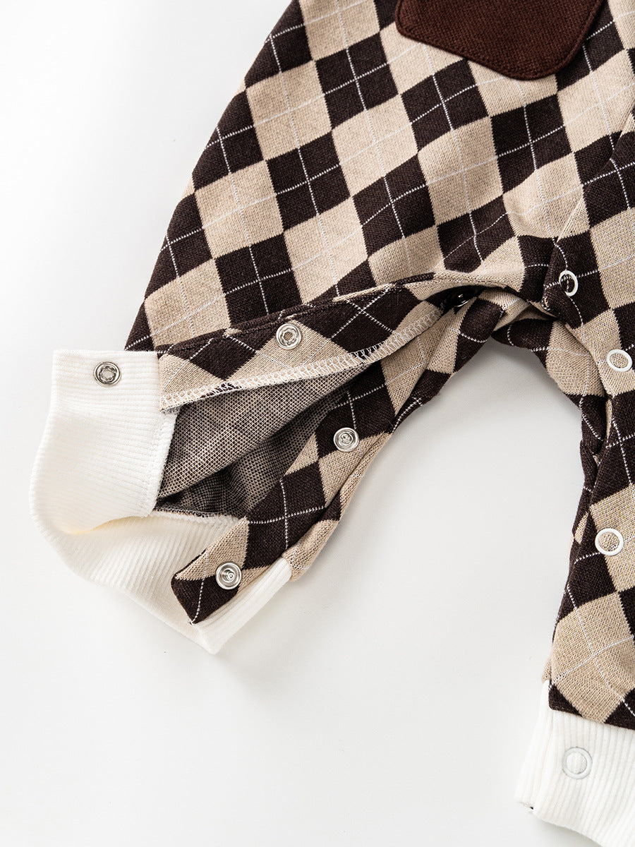 Autumn Newborn Plaid Pattern Polo Neck Rompers, MyKids-USA®, Baby One-Pieces, MyKids-USA - - - - - - -