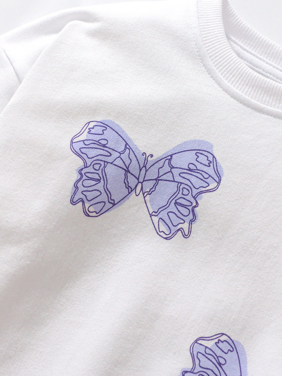 Autumn Baby Kids Girls Purple Butterfly Pattern White Pullover Clothing Long Sleeves Top Sweatshirt, MyKids-USA®, Baby & Toddler Outerwear, MyKids-USA - - - - - - -