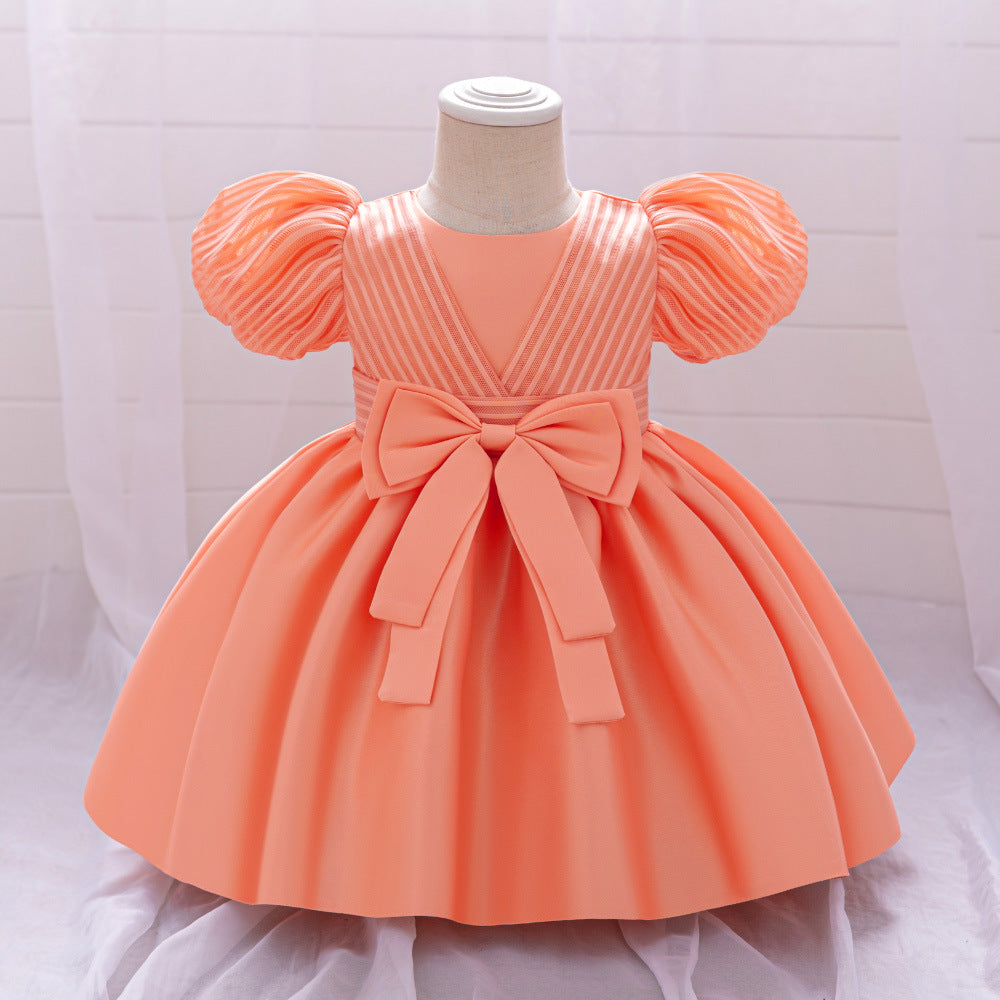 Design Summer Baby Kids Girls Short Sleeves Striped Pattern Bow Tied Dress, MyKids-USA®, Baby & Toddler Dresses, MyKids-USA - Size/Age - 73 (6-9M) - Color - Orange - - - TR2404262053-D
