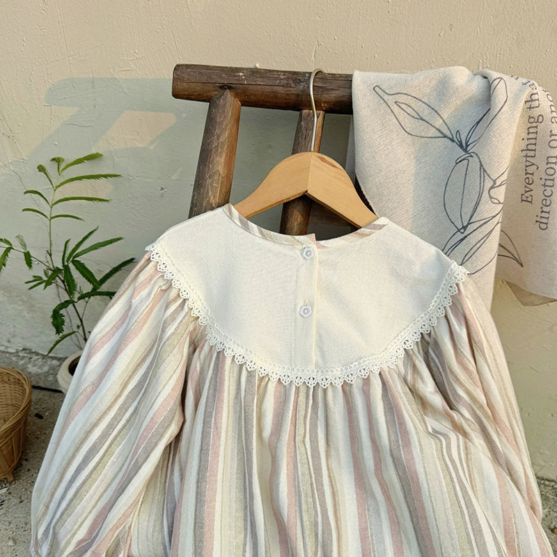 Autumn Arrival Baby Kids Girls Cherry Embroidery Pattern Long Sleeves Striped Dress, MyKids-USA®, Baby & Toddler Dresses, MyKids-USA - - - - - - -