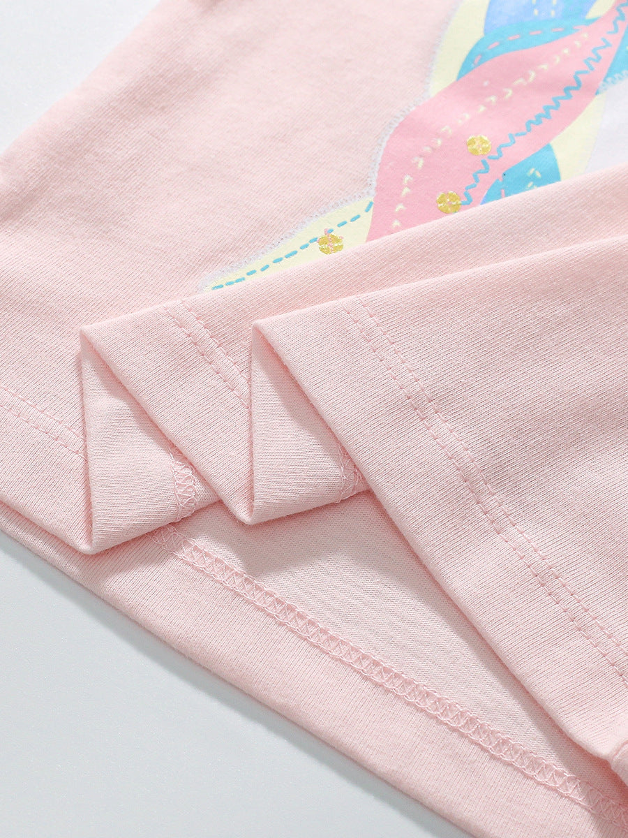 Girls’ Princess Unicorn Cartoon Print Short Sleeves T-Shirt In European And American Style For Summer, MyKids-USA®, Baby & Toddler Tops, MyKids-USA - - - - - - -