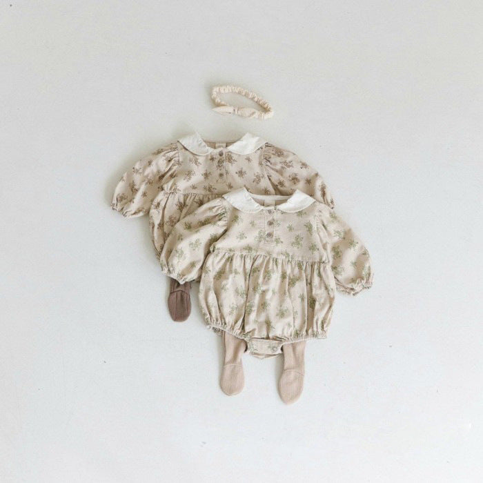 Baby Girls Pure Cotton Peter Pan Collar Long Sleeves Onesie, MyKids-USA®, Baby One-Pieces, MyKids-USA - - - - - - -