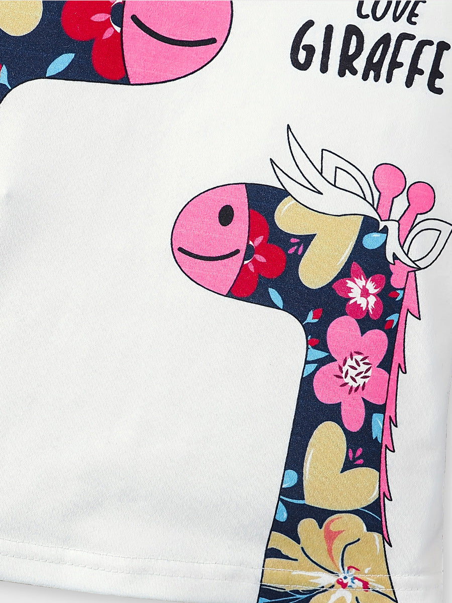 Summer Hot Selling Baby Kids Girls Short Sleeves Floral Cartoon Pattern T-shirt and Shorts Clothing Set