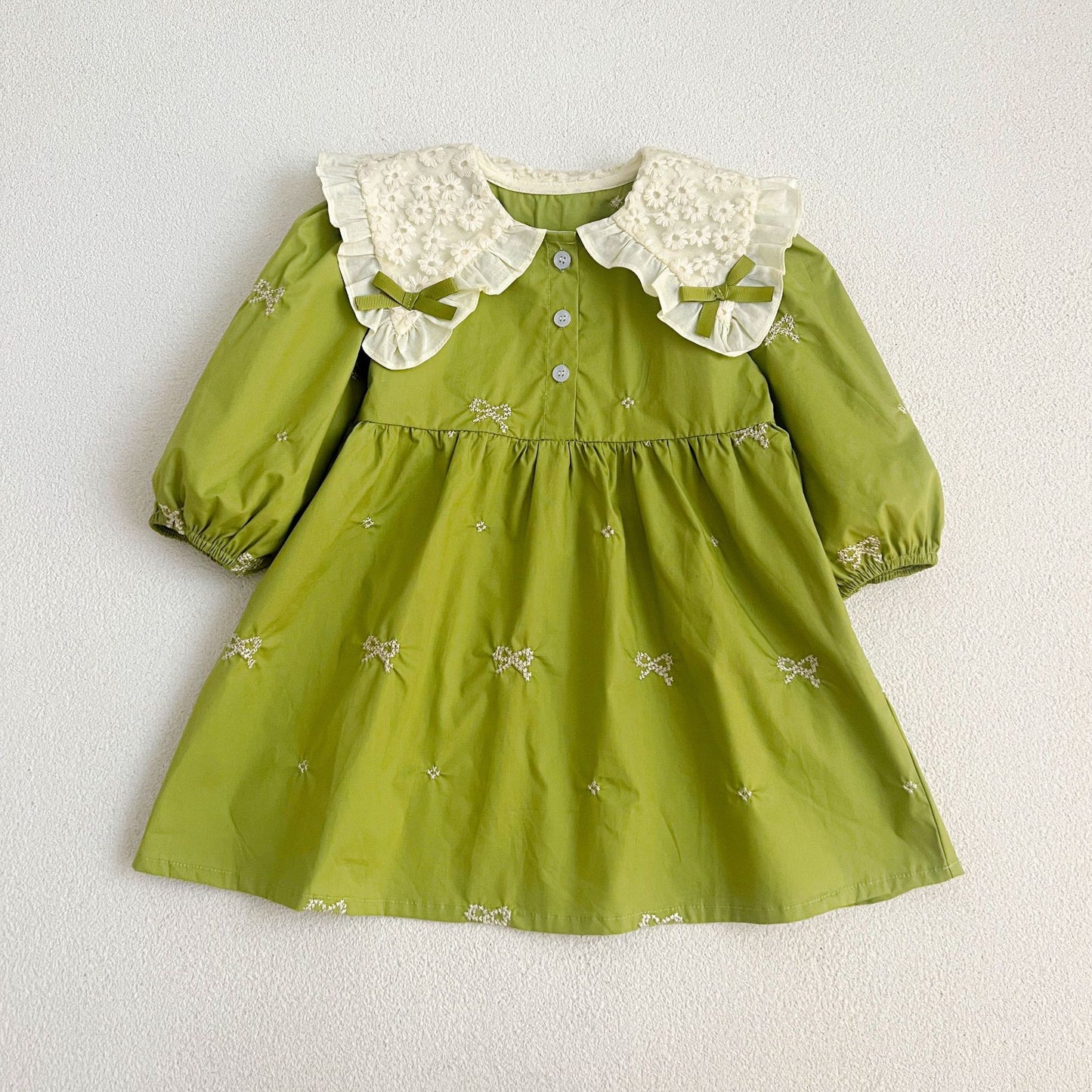 Spring Mesh Patched Design Long Sleeve Green Dress, MyKids-USA®, Baby & Toddler Outfits, MyKids-USA - - - - - - -