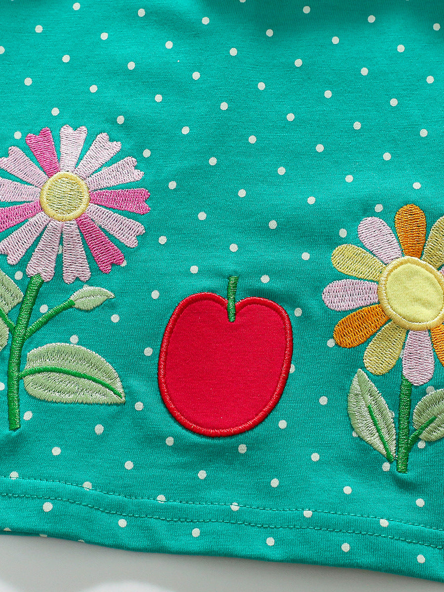 Design Autumn Girls Fruits And Flowers Pattern Crew Neck Long Sleeves Green Dress, MyKids-USA®, Baby & Toddler Dresses, MyKids-USA - - - - - - -