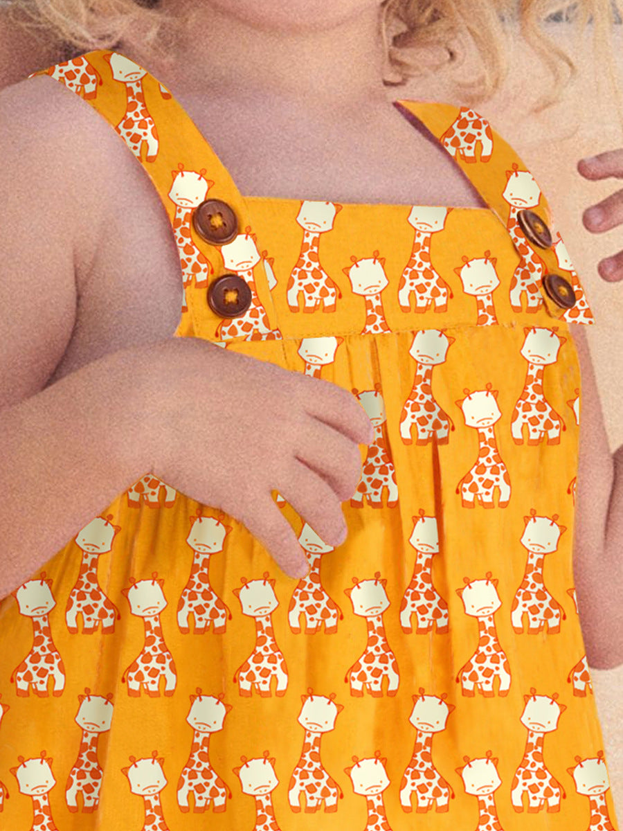 Design Summer Girls Sleeveless Giraffe Print Yellow Strap Dress, MyKids-USA®, Baby & Toddler Dresses, MyKids-USA - - - - - - -