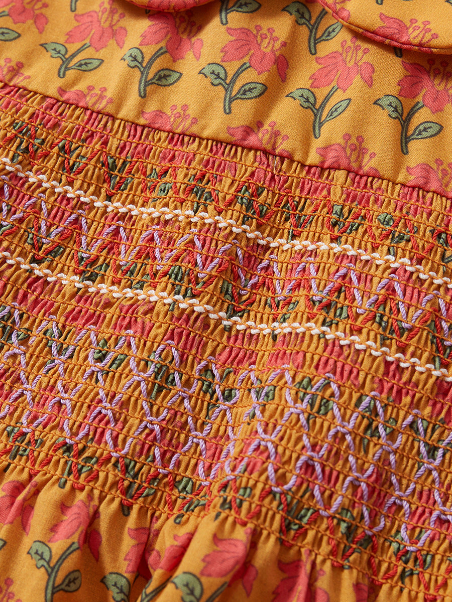 Baby Girls Peter Pan Collar Short Sleeves Floral Vintage Dress, MyKids-USA®, Baby & Toddler Dresses, MyKids-USA - - - - - - -