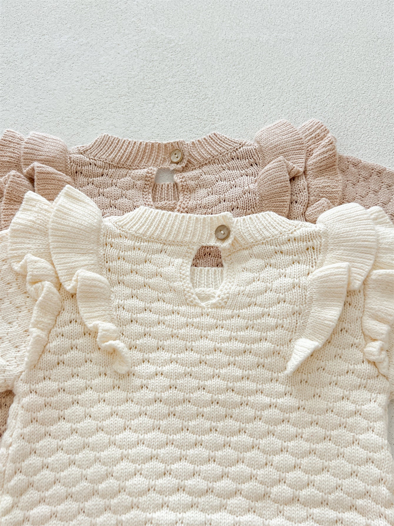 Autumn Arrival Baby Girls Long Sleeves Geomatric Design Solid Color Crew Neck Knitted Onesies, MyKids-USA®, Baby One-Pieces, MyKids-USA - - - - - - -