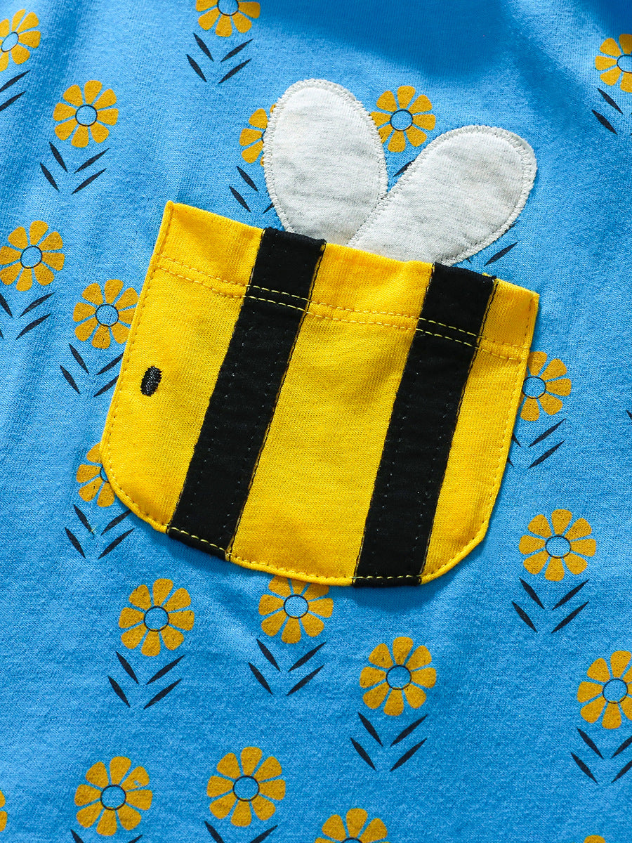 Design Autumn Girls Vivid Floral Pattern And Bees Pocketed Long Sleeves Dress, MyKids-USA®, Baby & Toddler Dresses, MyKids-USA - - - - - - -