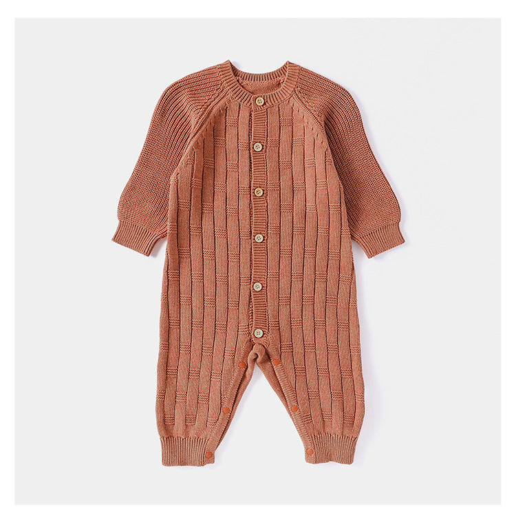 Autumn and Spring Arrival Baby Unisex Simple Solid Color Long Sleeves Casual Thick Knitted Rompers, MyKids-USA®, Baby One-Pieces, MyKids-USA - Size/Age - 66 (3-6M) - Color - Orange - - - TR2410171654-B