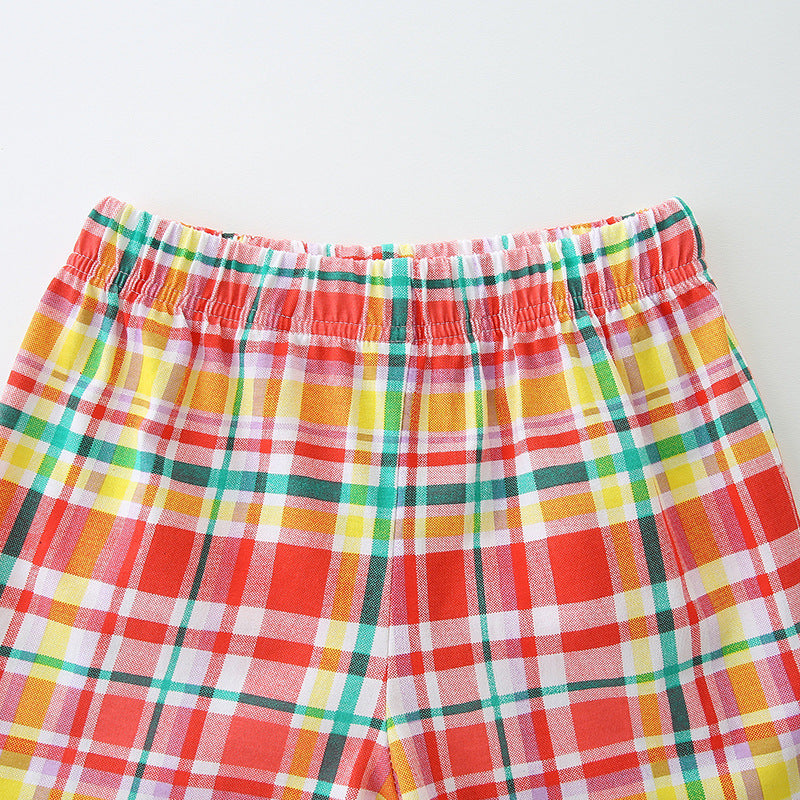 Summer Baby Kids Cartoon Sunshine Pattern Vest and Plaid Shorts Clothing Set for Girls, MyKids-USA®, Baby & Toddler Outfits, MyKids-USA - - - - - - -