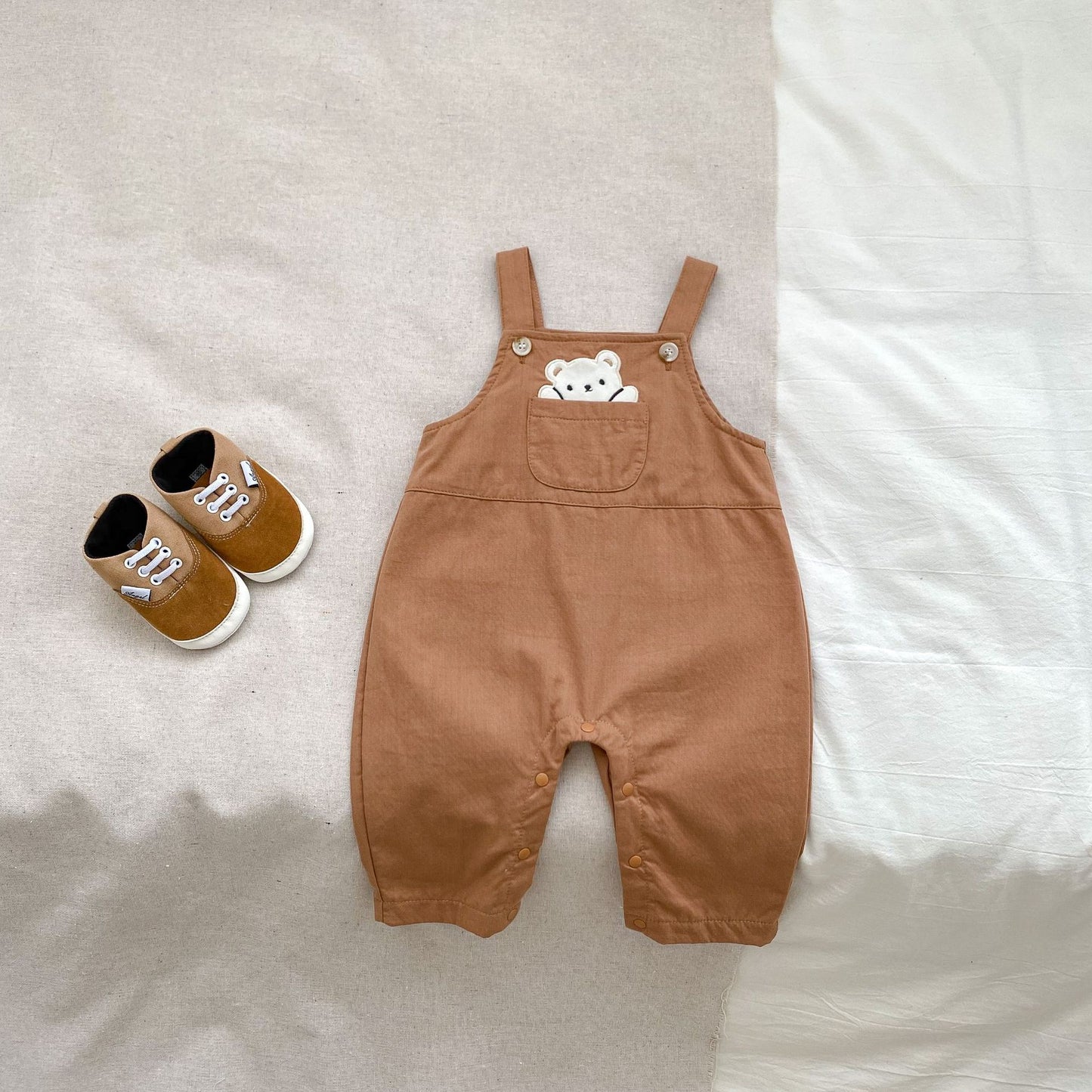 Arrival Autumn Baby Unisex Long Sleeves Striped Top Shirt and Teddy Pattern Overalls – Matching Set, MyKids-USA®, Baby One-Pieces, MyKids-USA - Size/Age - 66 (3-6M) - Color - Brown - - - TR2408311044-B