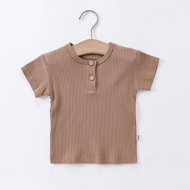 Arrival Kids Unisex Crew Neck Short Sleeves Thin Solid Color Top Base T-Shirt, MyKids-USA®, Baby & Toddler Tops, MyKids-USA - Size/Age - 73 (6-9M) - Color - Coffee - - - TR2404131049-B