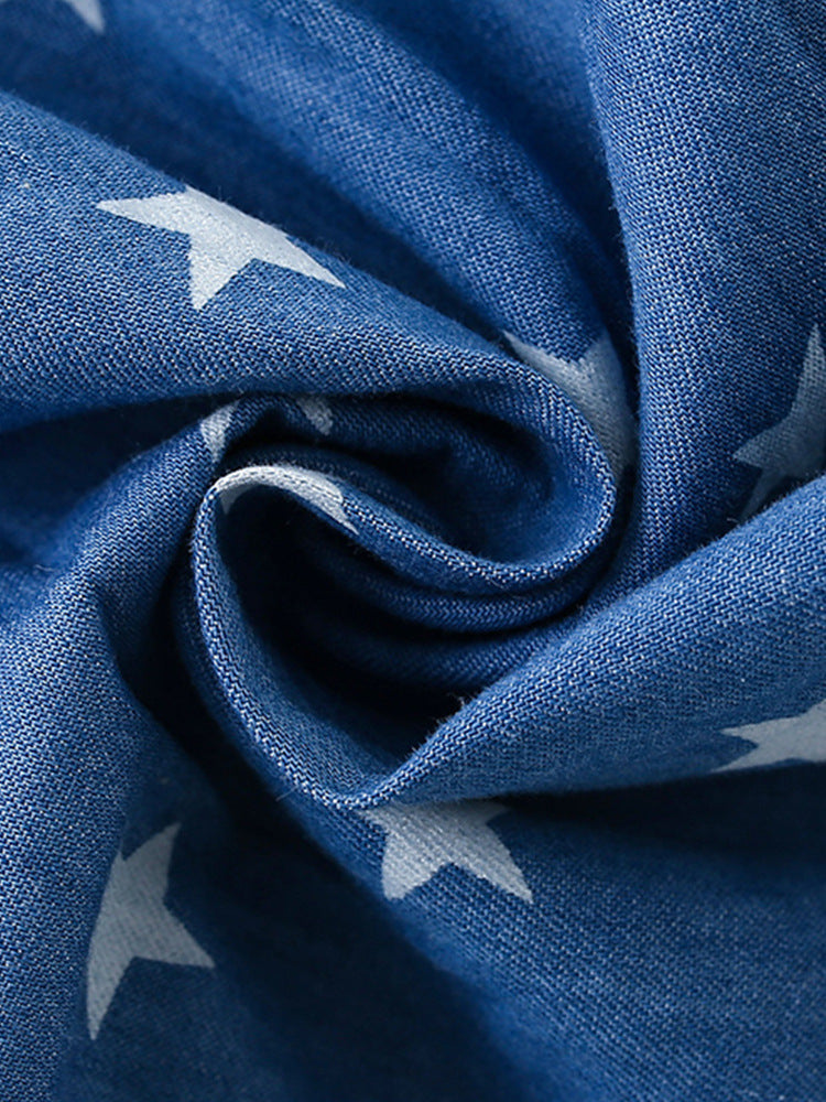 Summer Arrival Girls’ Stars Pattern Patchwork Short Sleeves Crew Neck Dress, MyKids-USA®, Baby & Toddler Dresses, MyKids-USA - - - - - - -